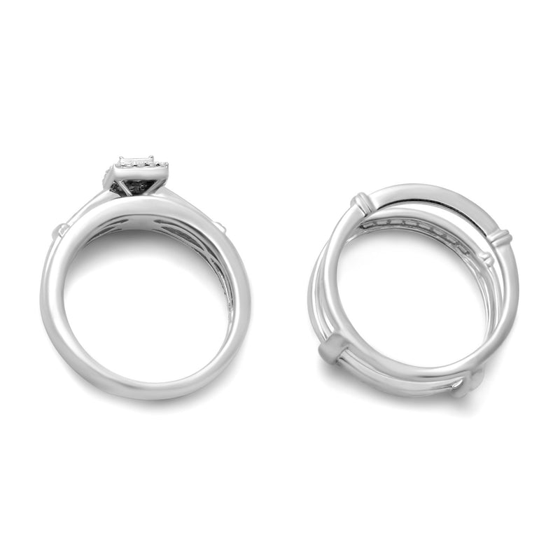 Jewelili Sterling Silver With 1/5 CTTW Natural White Round Diamonds Insert Set Ring
