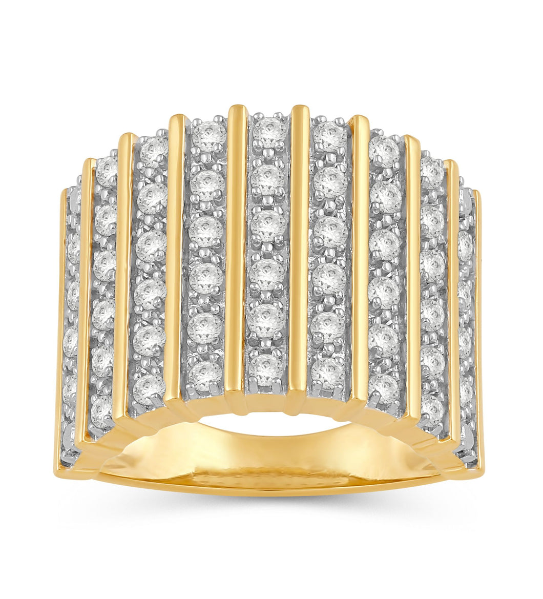 Jewelili Yellow Gold Over Sterling Silver With 1.00 CTTW Natural White Diamonds Anniversary Ring