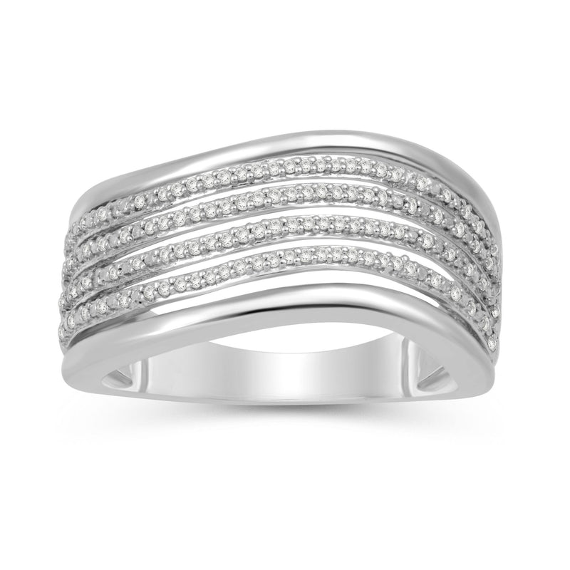 Jewelili Sterling Silver With 1/6 CTTW Round Natural White Diamonds Wavy Ring