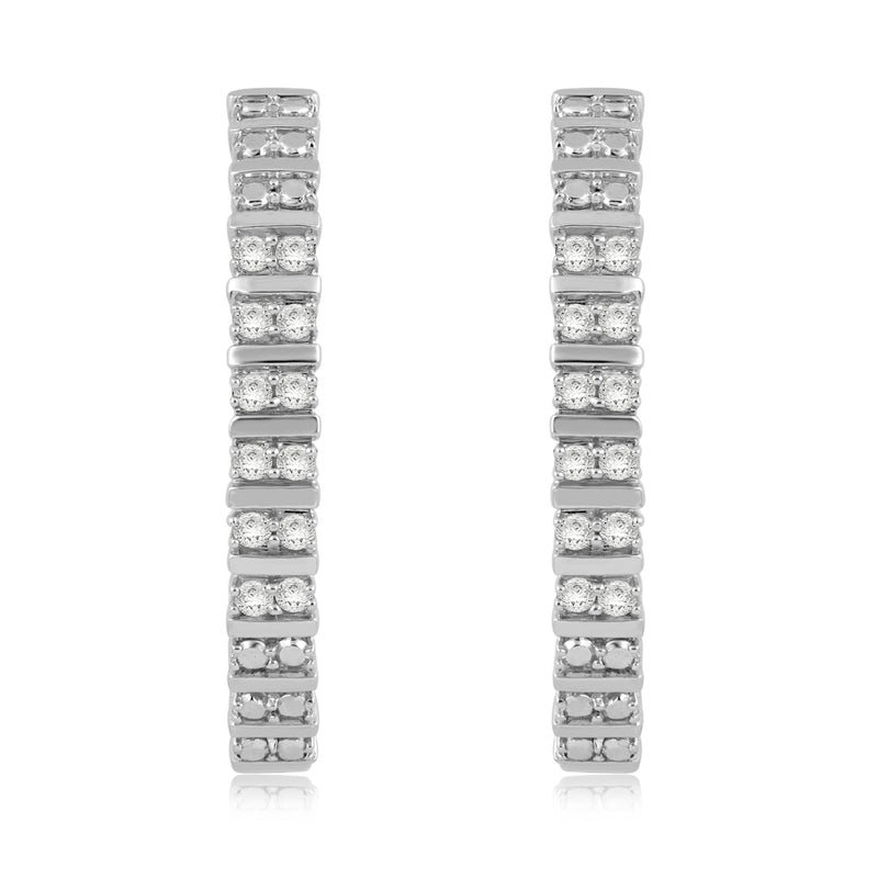 Jewelili Sterling Silver With 1/5 CTTW Natural White Diamond Hoop Earrings