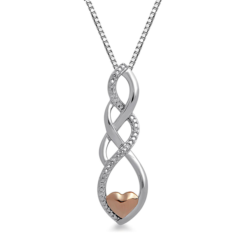 Jewelili 14K Rose Gold Over Sterling Silver With Natural White Round Diamonds Pendant Necklace