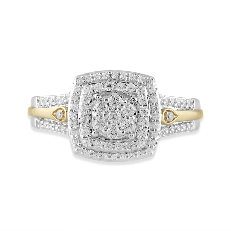 Jewelili Anniversary Ring with Natural White Round Diamonds in Yellow Gold over Sterling Silver 1/2 CTTW View 2