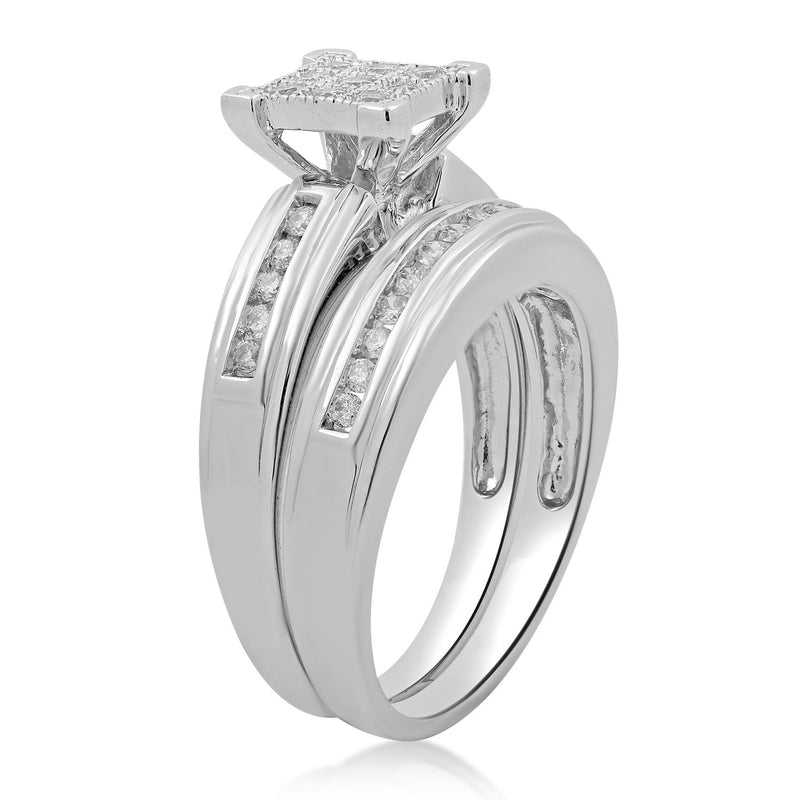 Jewelili Sterling Silver With 1/2 CTTW Natural Round Diamonds Bridal Set