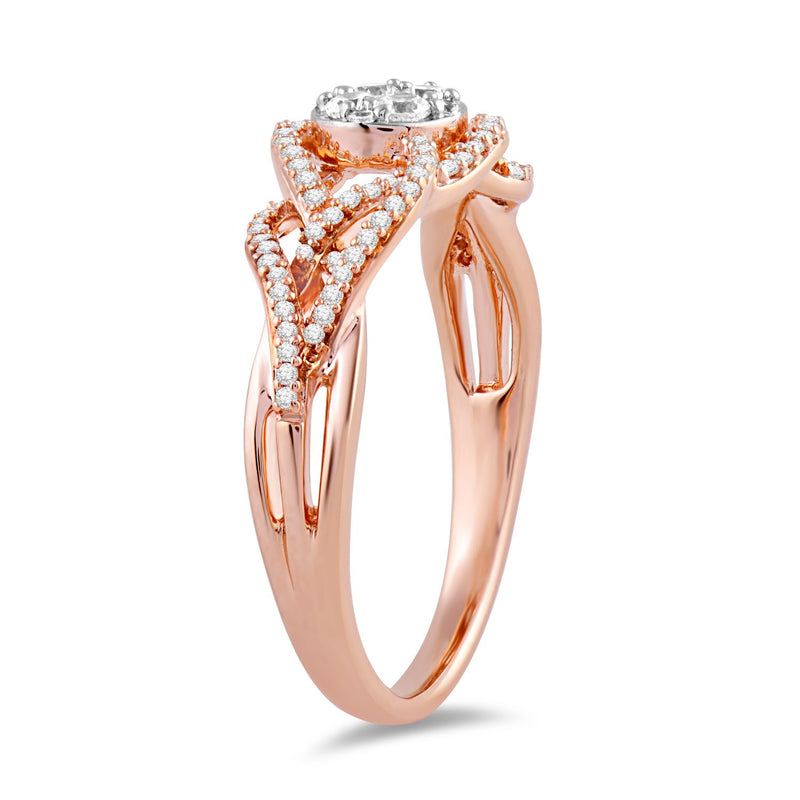 Jewelili Ring with Round Natural White Diamonds in 10K Rose Gold 1/3 CTTW View 4