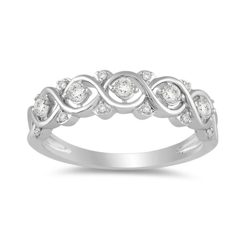 Jewelili Sterling Silver with 1/4 CTTW Natural White Round Diamonds Anniversary Ring