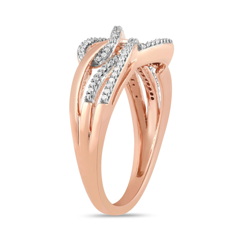 Jewelili 10K Rose Gold With 1/5 CTTW Round Natural White Diamonds Twisted Ring