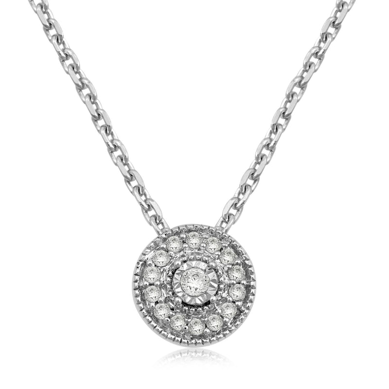 Jewelili Sterling Silver With 1/10 CTTW Natural White Diamonds Round Pendant Necklace
