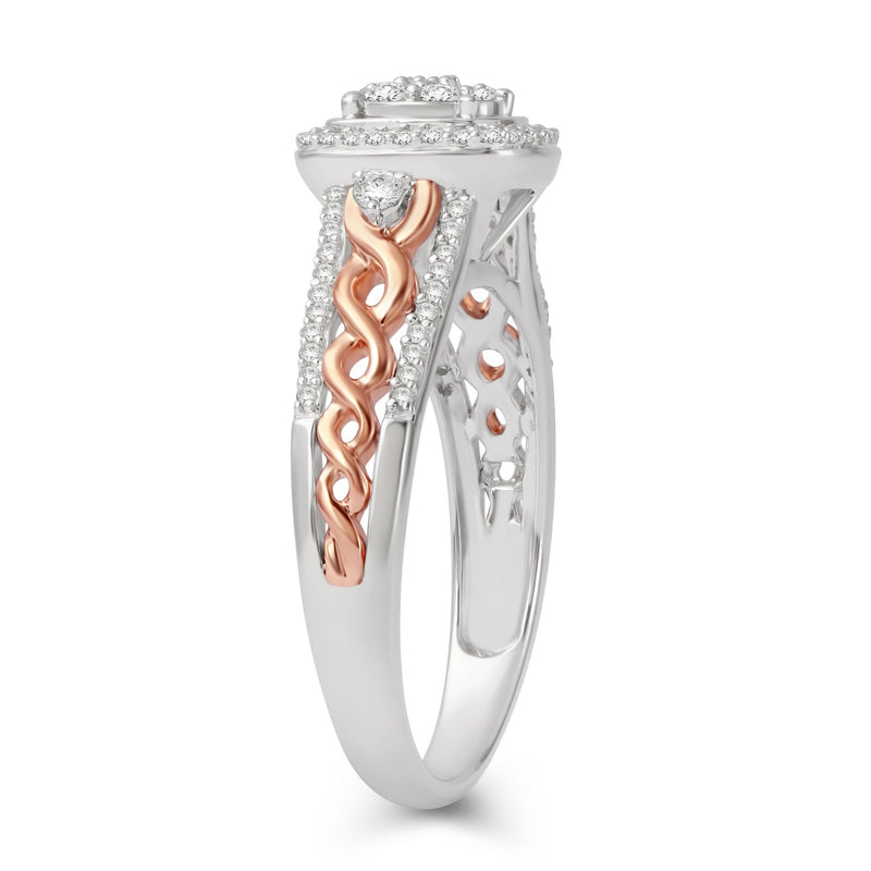 Jewelili Engagement Ring with Natural White Round Diamonds in 14K Rose Gold over Sterling Silver 1/3 CTTW View 4