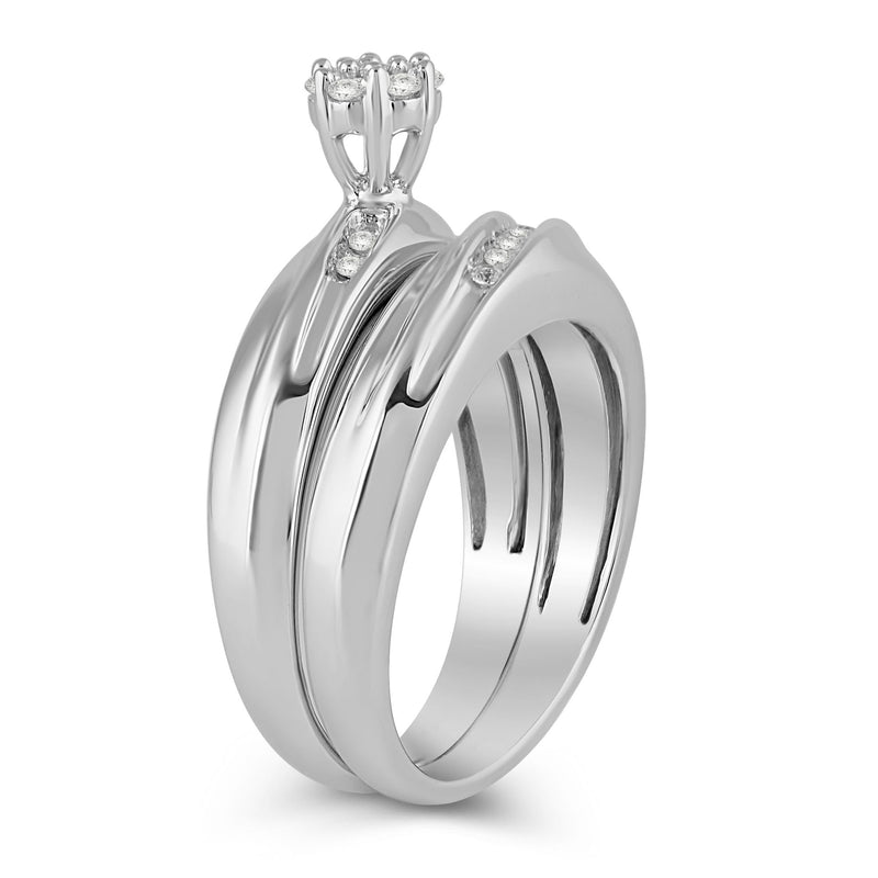 Jewelili Sterling Silver With 1/5 CTTW White Diamonds Bridal Set