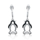 Load image into Gallery viewer, Jewelili Penguin Dangle Earrings with Treated Black and White Natural Diamond in Sterling Silver 1/10 CTTW View 2
