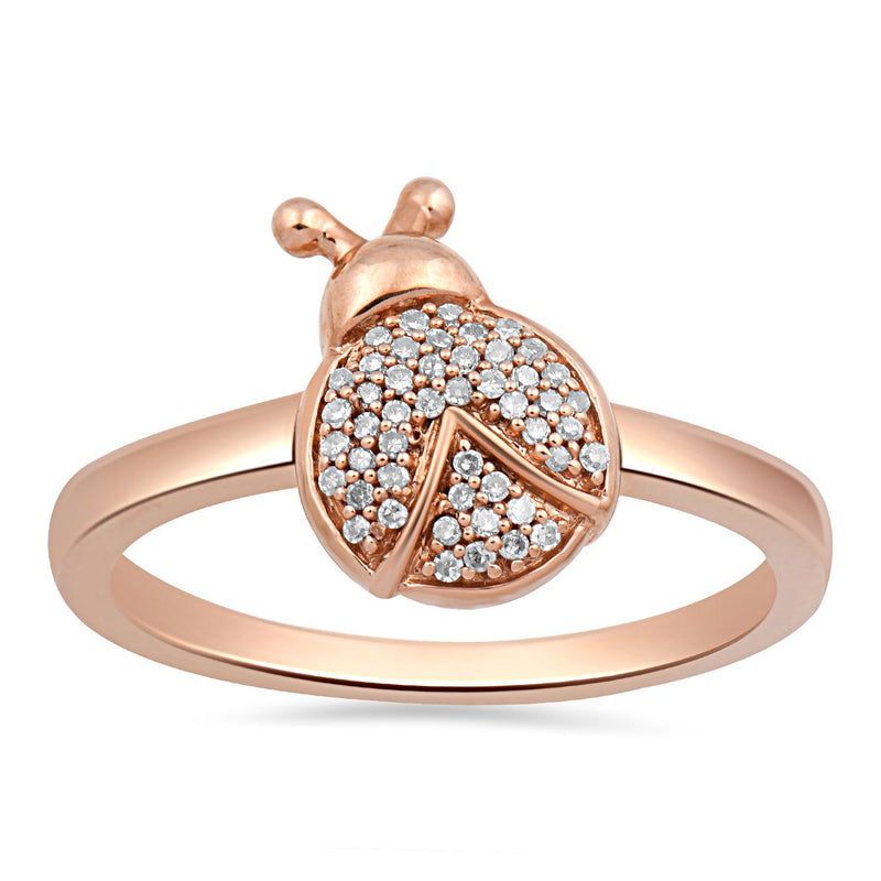 Jewelili 10K Rose Gold with 1/10 CTTW Natural White Round Diamonds Ring