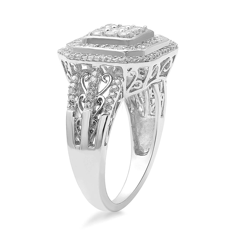 Jewelili Ring with White Round Shape Diamonds in 10K White Gold 3/4 CTTW View 2