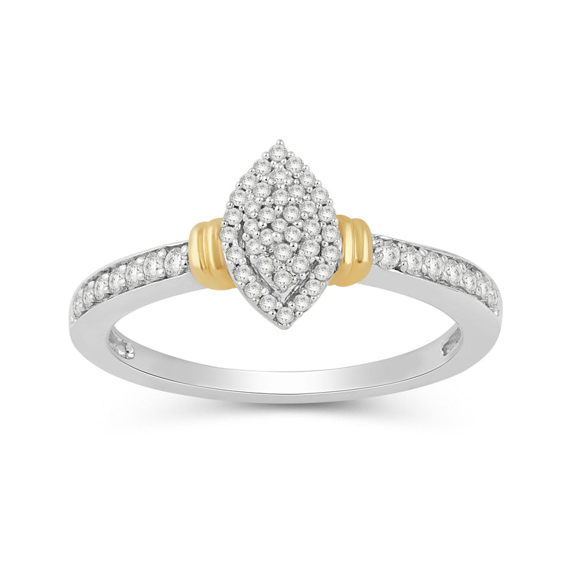 Jewelili 10K White Gold and Yellow Gold With 1/4 CTTW Natural White Diamonds Engagement Ring