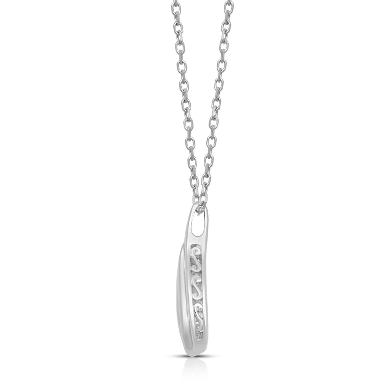 Jewelili Sterling Silver With Natural White Diamonds Teardrop Pendant Necklace