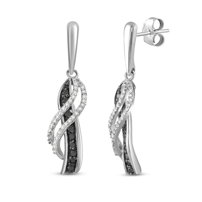 Jewelili Dangle Earrings with Treated Black and White Natural Diamond in Sterling Silver 1/5 CTTW View 1