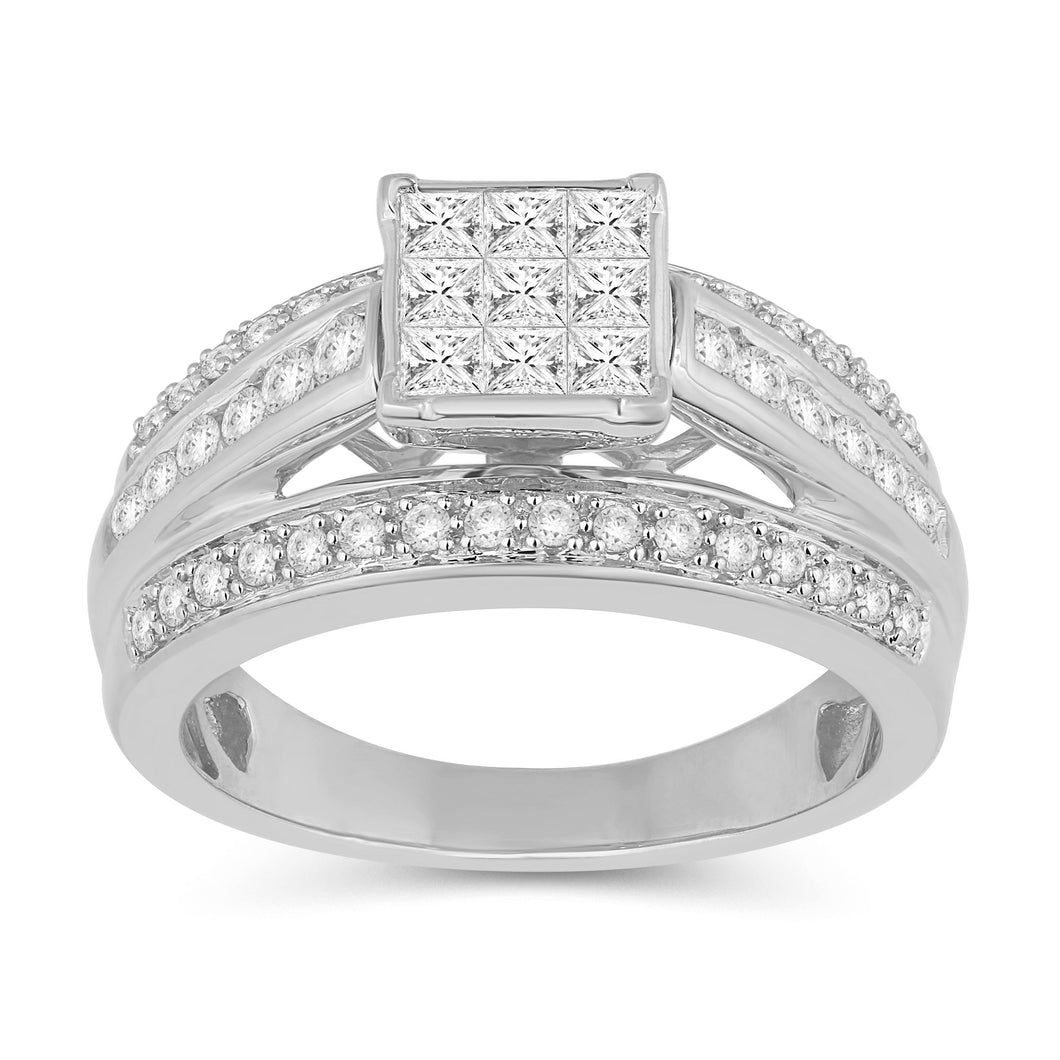 Jewelili 10K White Gold With 1.00 CTTW Natural White Diamonds Engagement Ring