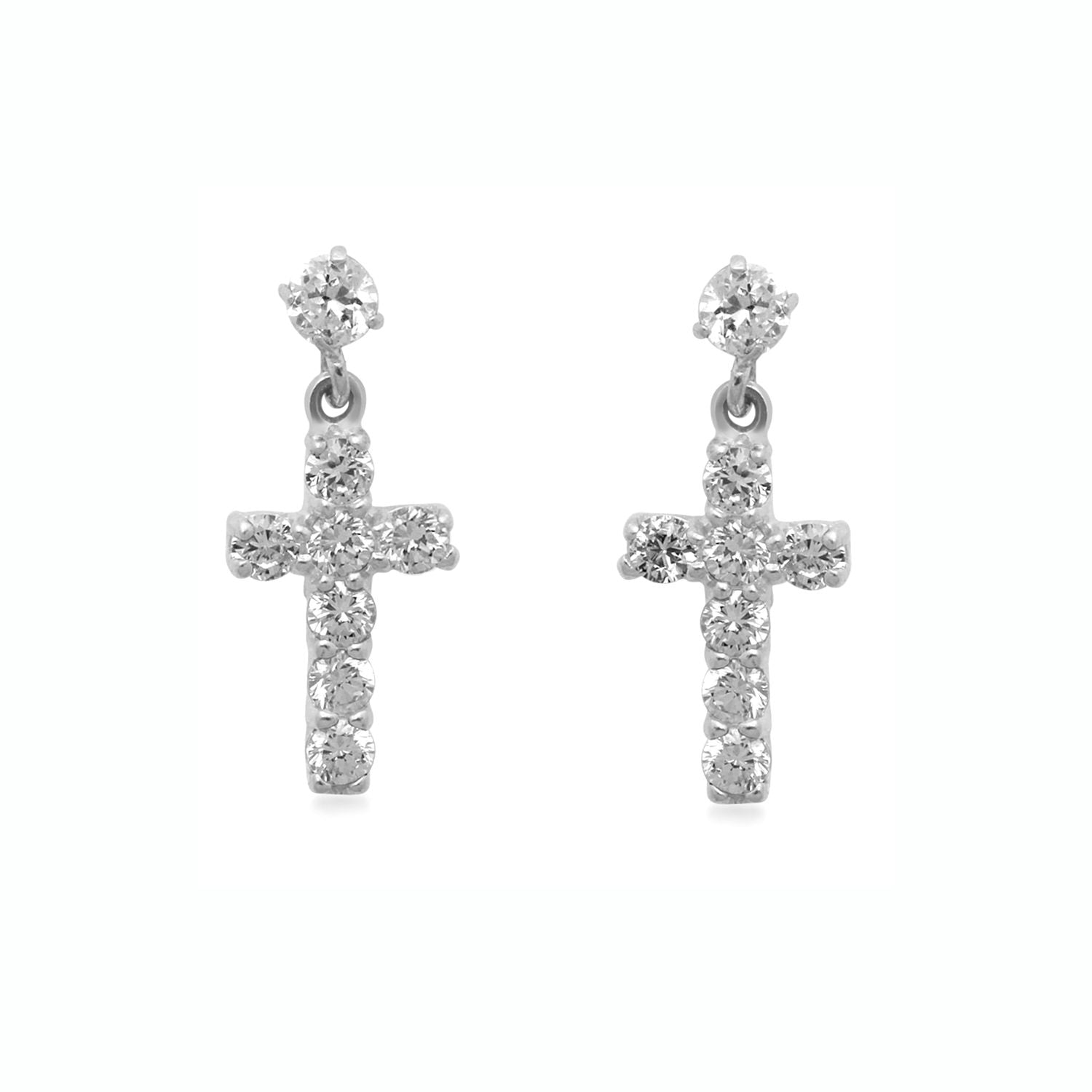 Jewelili Dangle Earrings with Cubic Zirconia in 10K White Gold