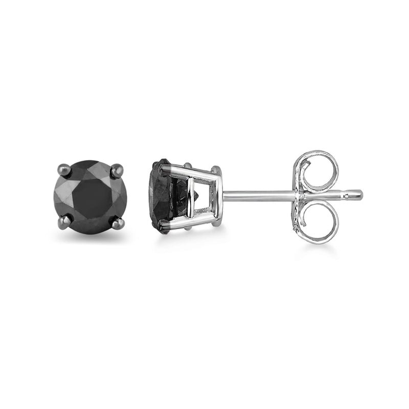 Jewelili Stud Earrings with Treated Black Diamonds in 10K White Gold 1.0 CTTW View 4