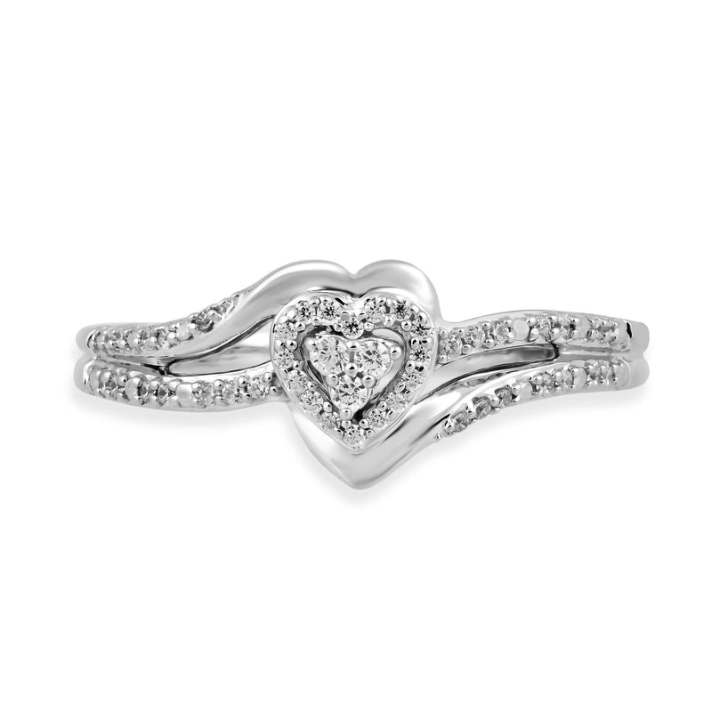 Jewelili Sterling Silver With 1/6 CTTW Diamonds Heart Shape Engagement Ring