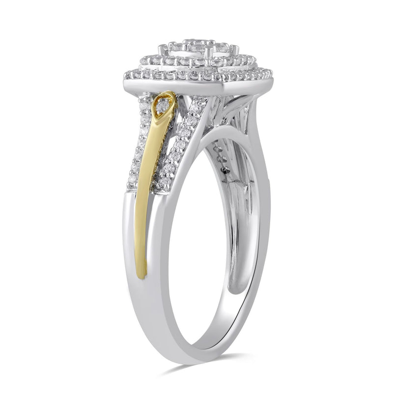 Jewelili Anniversary Ring with Natural White Round Diamonds in Yellow Gold over Sterling Silver 1/2 CTTW View 4