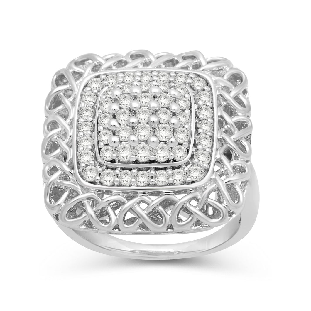 Jewelili Sterling Silver With 1.00 CTTW Natural White Round Diamonds Ring