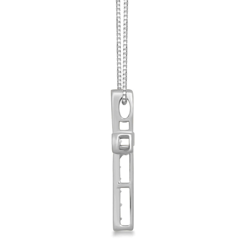 Jewelili 10K White Gold with 1/4 CTTW Natural White Round Diamonds Cross Pendant Necklace