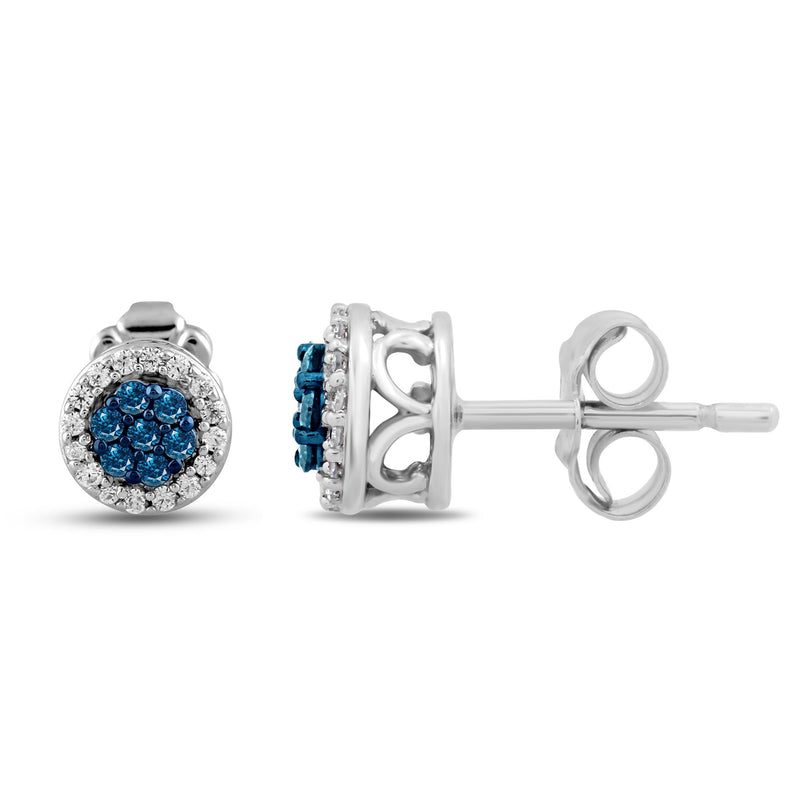 Jewelili Cluster Stud Earrings with Treated Blue Diamonds and White Diamonds in 10K White Gold 1/4 CTTW View 6