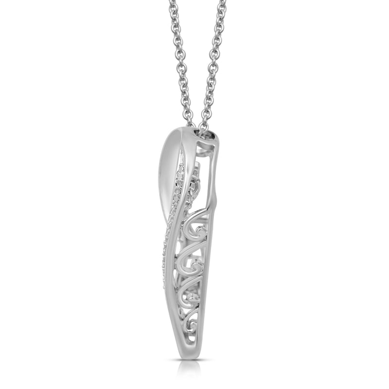 Jewelili Sterling Silver With White Diamonds Tilted Heart Pendant Necklace