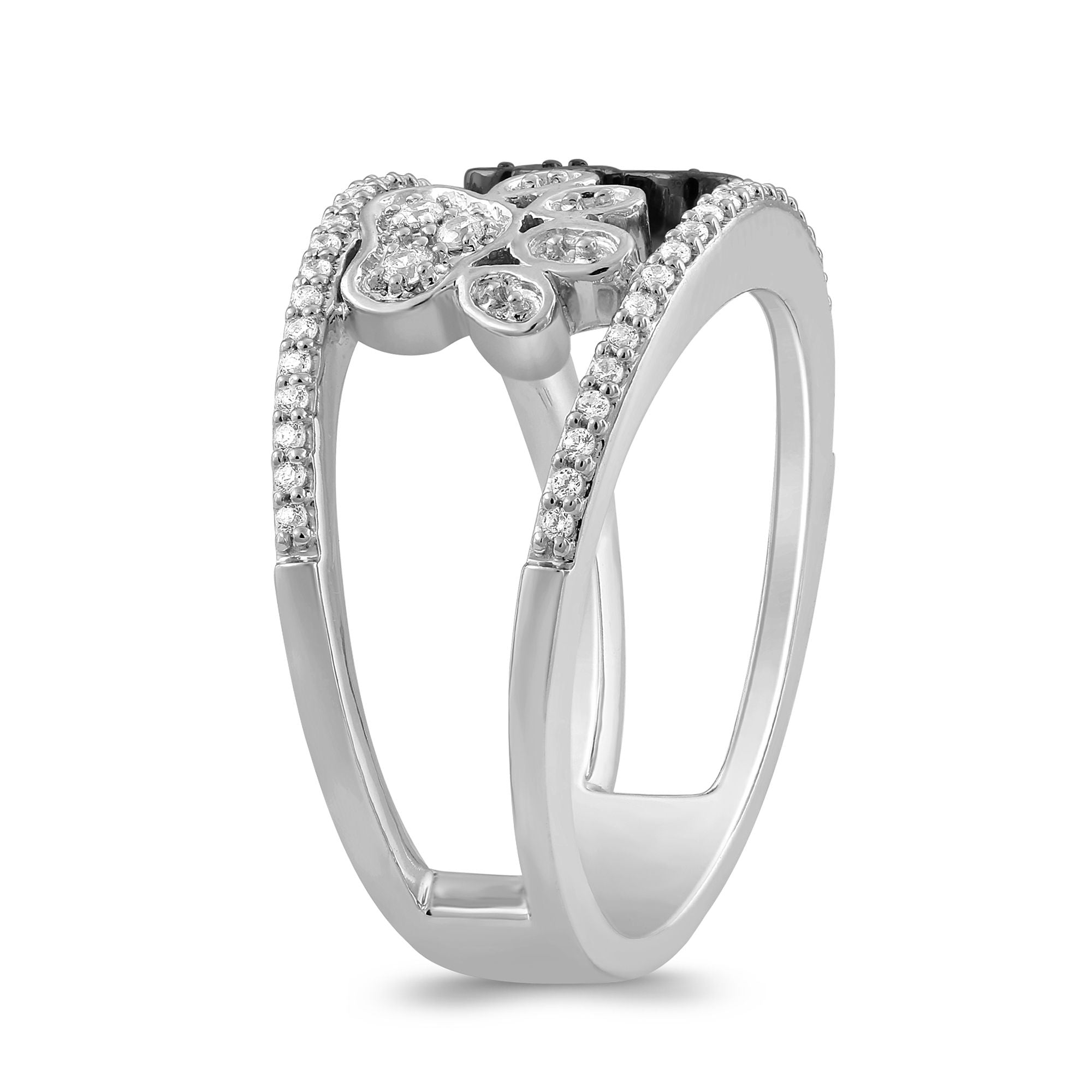 Jewelili Sterling Silver Midi Ring With 1/10 Cttw Treated Black Diamond, Size 4, Gift Box