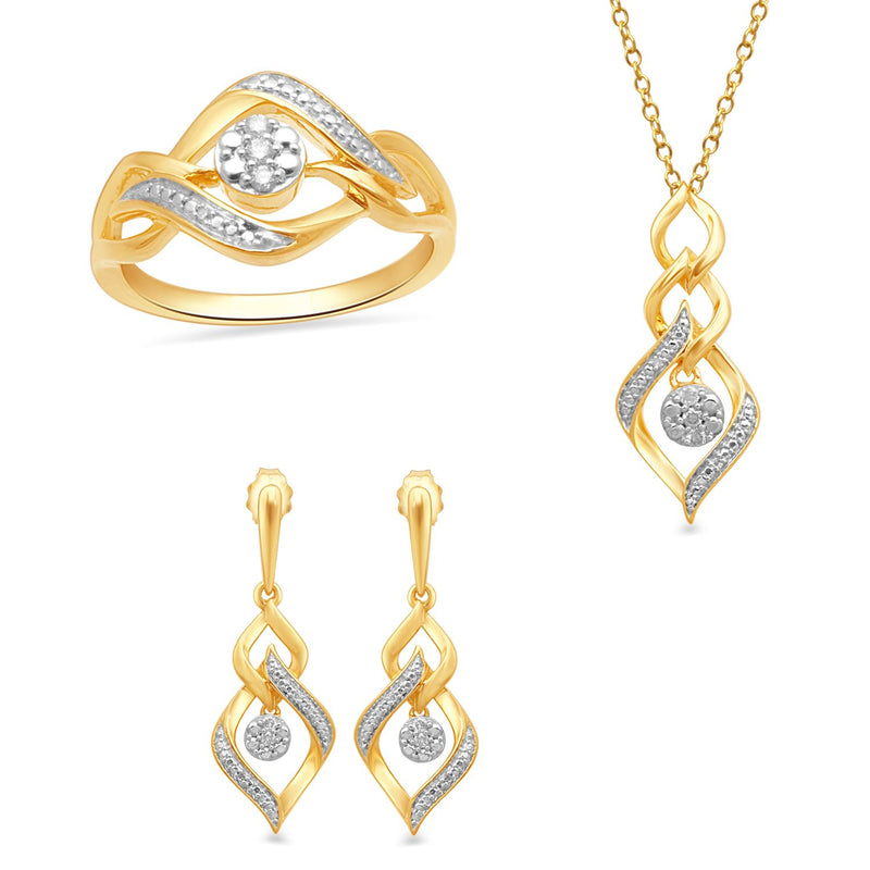Jewelili Pendant and Dangle Earrings Set with Diamonds in 14K Yellow Gold over Sterling Silver 1/4 CTTW View 1