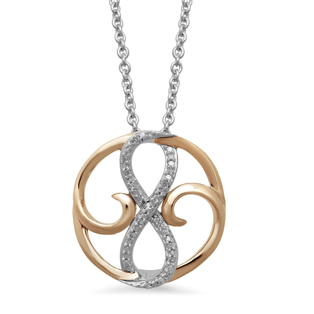 Jewelili Sterling Silver and 10K Rose Gold With Natural Diamonds Pendant Necklace