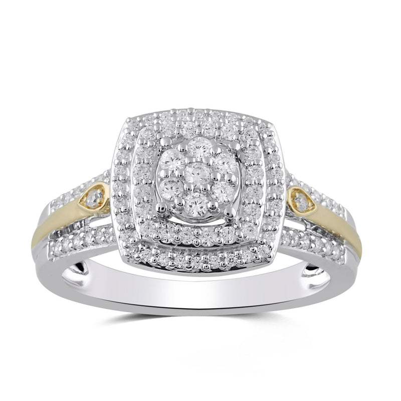 Jewelili Anniversary Ring with Natural White Round Diamonds in Yellow Gold over Sterling Silver 1/2 CTTW View 1
