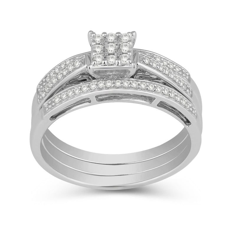 Jewelili Sterling Silver With 1/4 CTTW Diamonds Bridal Set