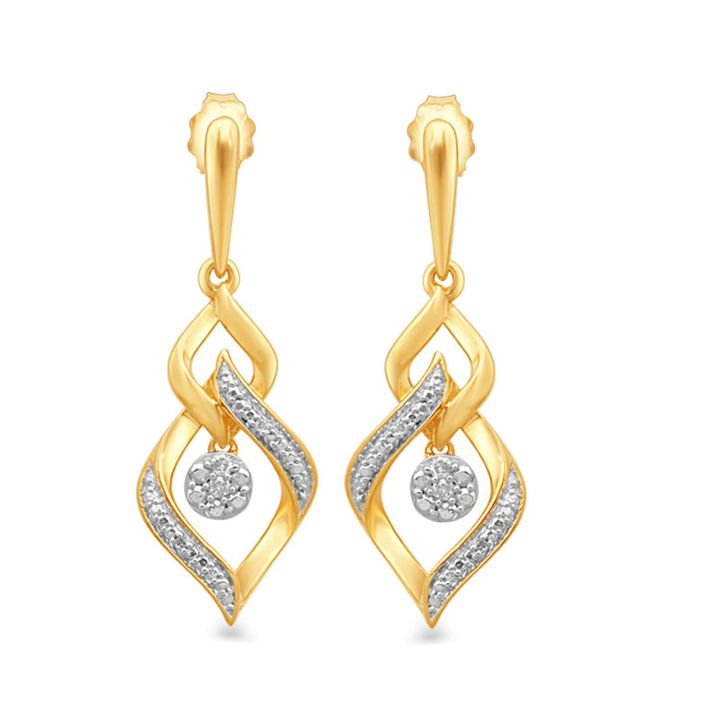 Jewelili Pendant and Dangle Earrings Set with Diamonds in 14K Yellow Gold over Sterling Silver 1/4 CTTW View 2