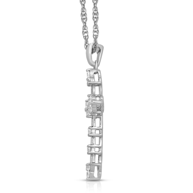 Jewelili 10K White Gold With 1/4 CTTW Natural White Diamonds Cross Pendant Necklace