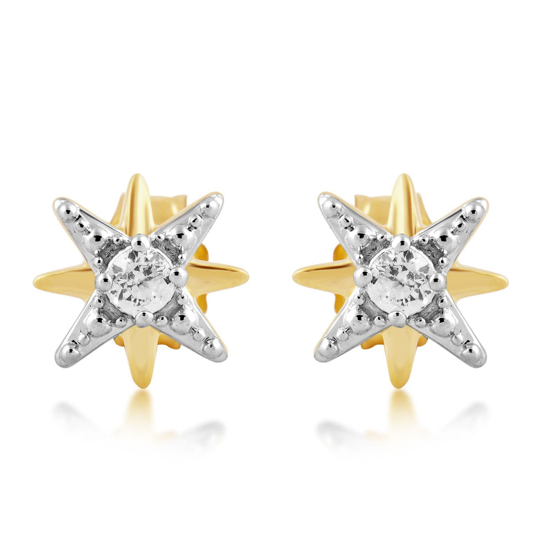 Jewelili Stud Earrings with Natural White Round Diamonds in 10K Yellow Gold 1/10 CTTW view 2