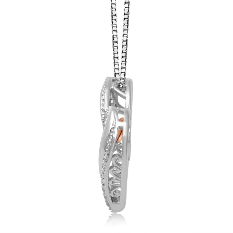Jewelili Sterling Silver and 10K Rose Gold With 1/10 CTTW Natural White Diamond Two Tone Heart Pendant Necklace