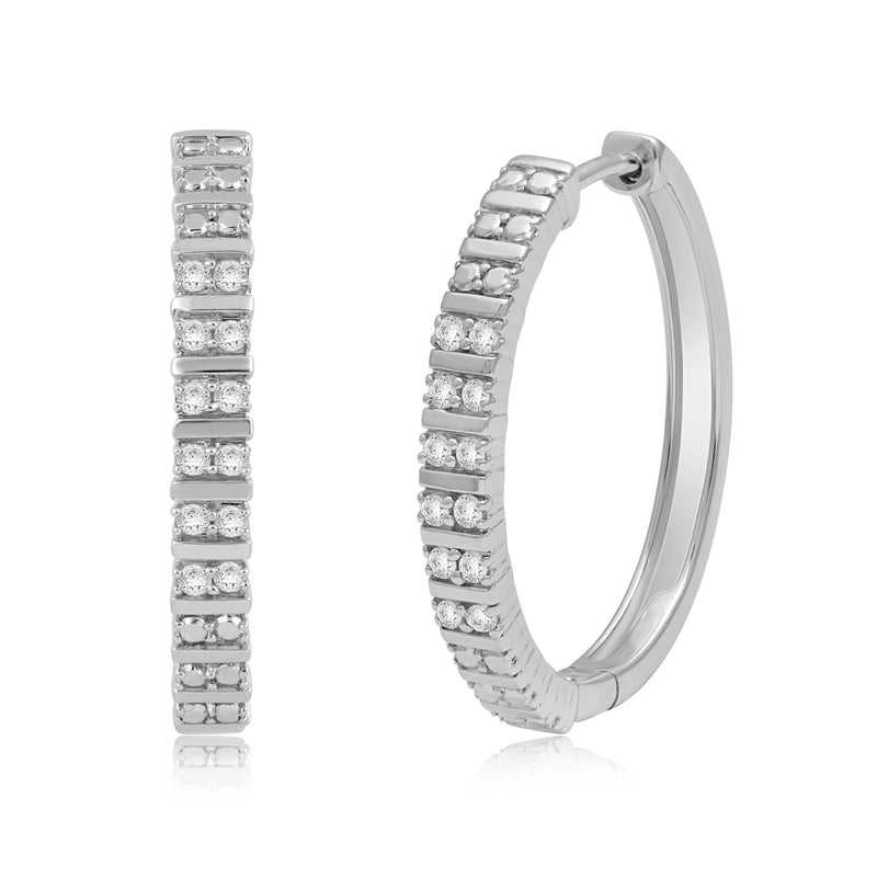 Jewelili Sterling Silver With 1/5 CTTW Natural White Diamond Hoop Earrings