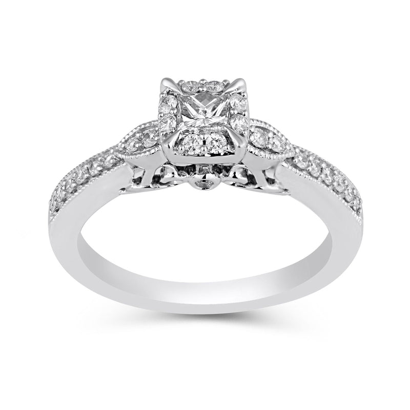 Jewelili Engagement Ring with White Diamonds in 10K White Gold 1/2 CTTW View 1